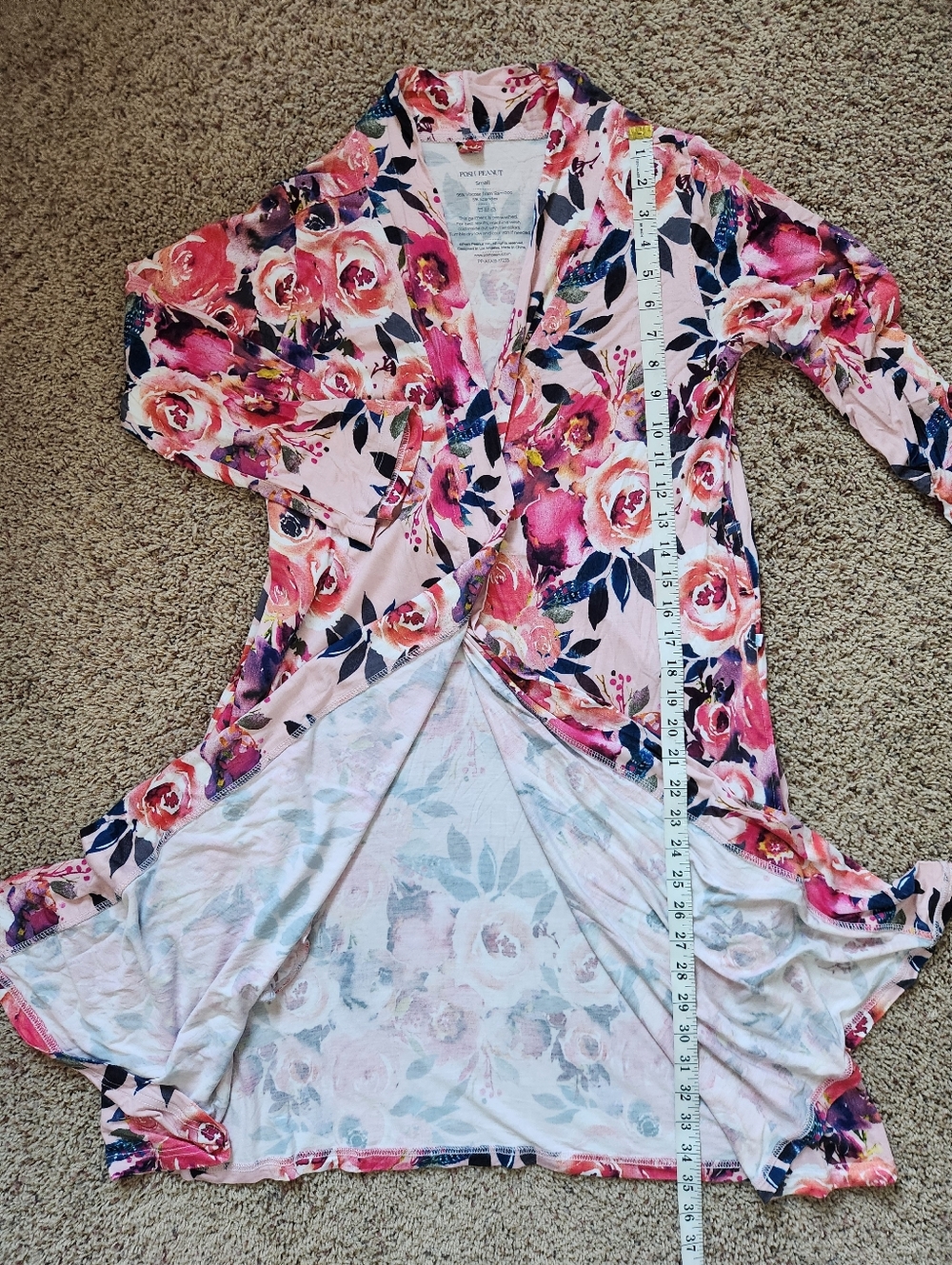 Posh Peanut Dusk Rose Floral Print Bamboo Robe Size Small No Belt - Picture 6 of 6
